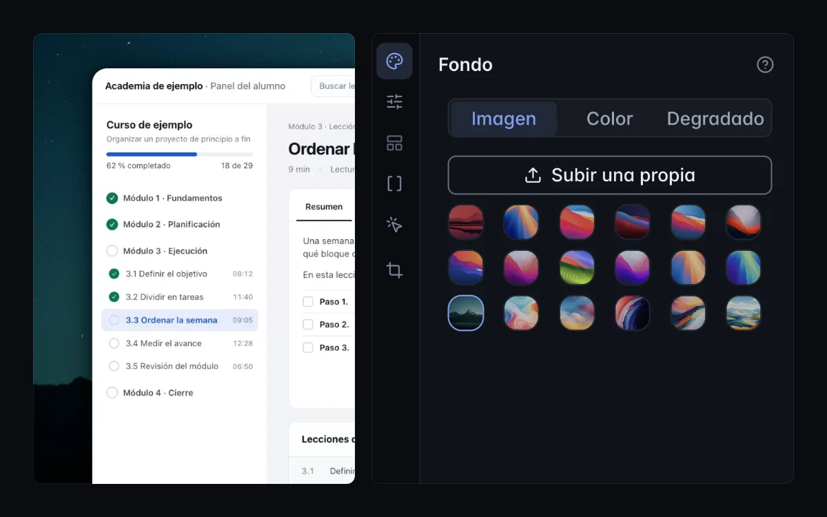 La grabación enmarcada con fondo, bordes redondeados y sombra.